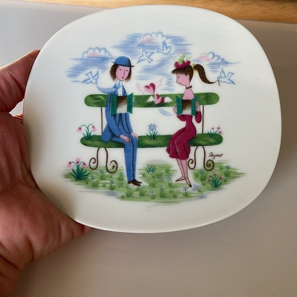 Rosenthal Raymond Peynet Plate Dish Porcelain Lovers Bench Doves Germany Vintage - Picture 12 of 12